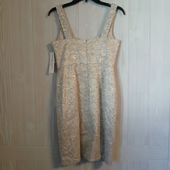 Nordstrom Maggy London Petites Size 6P Gold Beige Floral Pattern Beaded Dress - Picture 2 of 11